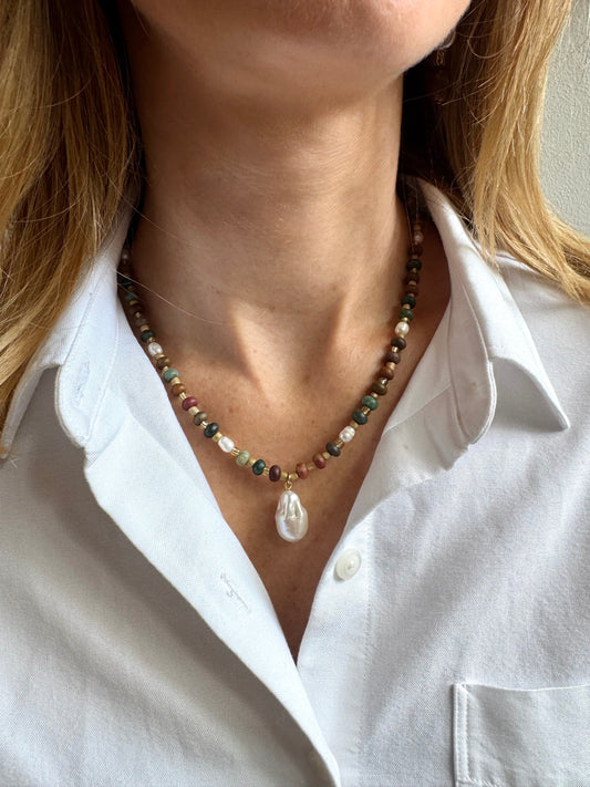 Ocean Jasper Necklace with Pearl